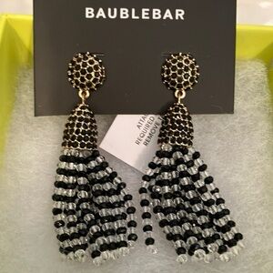 BaubleBar Black and Clear Beaded Tassel Gold Earrings